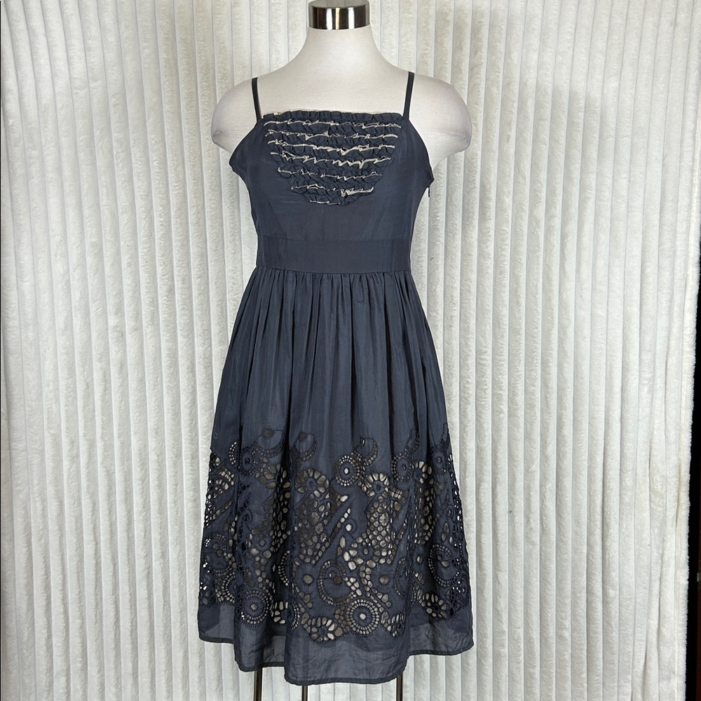 Burlapp by Anthropologie Eyeleted Islands silk blend spaghetti strap sundress 6